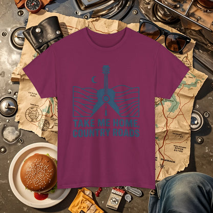 Take Me Home, Country Roads T-Shirt – Guitar Horizon & Open Highway Design Road Trip & Vehicle Travel T-Shirts | Car, RV, and Motorcycle Adventure Tees