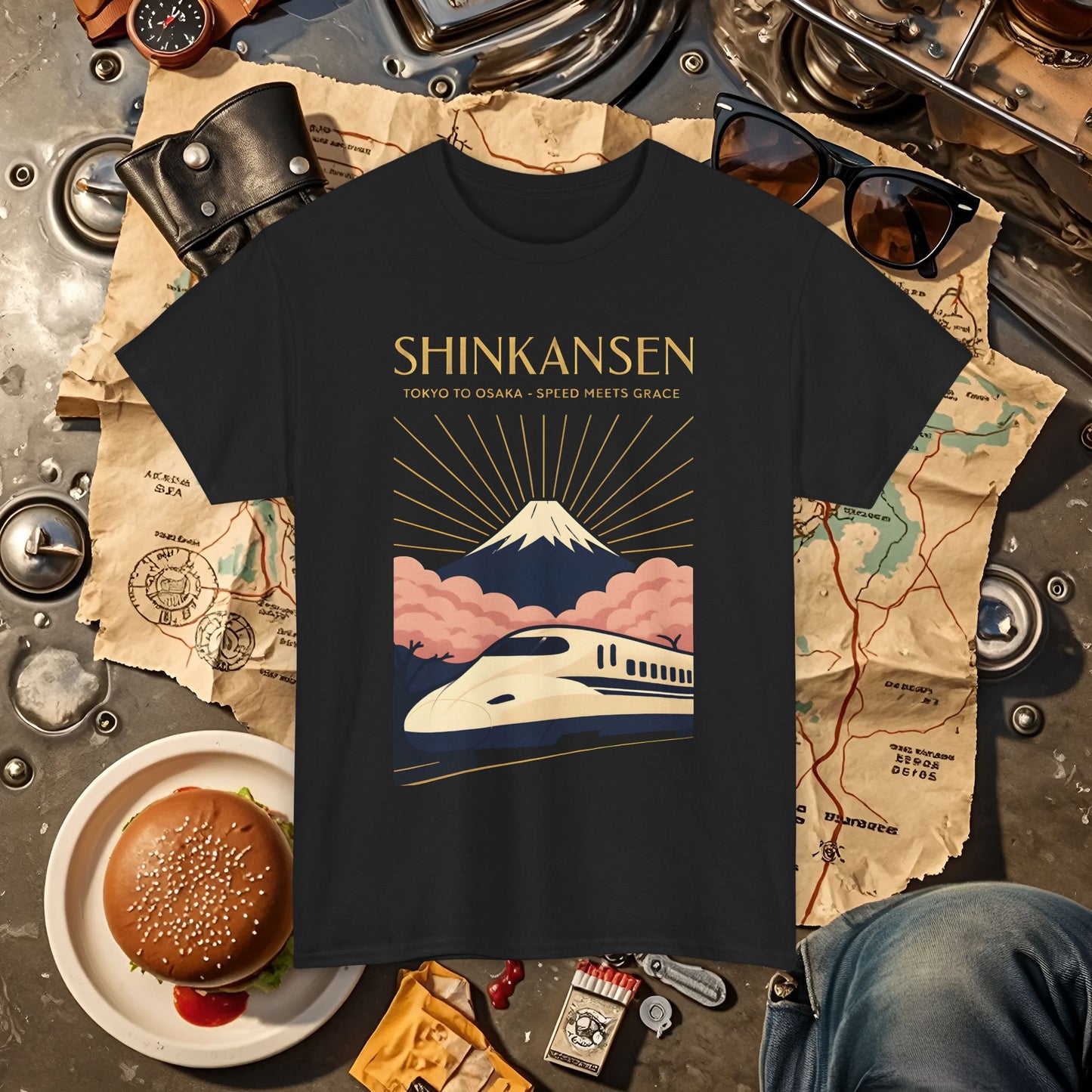 Shinkansen – Art Deco Speed & Grace Japanese Bullet Train Tee Road Trip & Vehicle Travel T-Shirts | Car, RV, and Motorcycle Adventure Tees