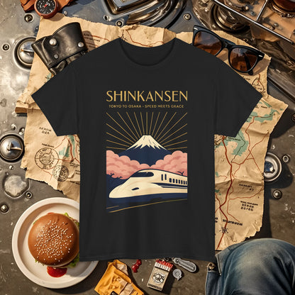 Shinkansen – Art Deco Speed & Grace Japanese Bullet Train Tee Road Trip & Vehicle Travel T-Shirts | Car, RV, and Motorcycle Adventure Tees