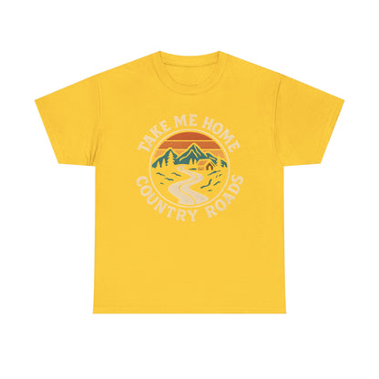Take Me Home Country Roads T-Shirt – Retro Mountain Road to Cozy Cabin Design Road Trip & Vehicle Travel T-Shirts | Car, RV, and Motorcycle Adventure Tees