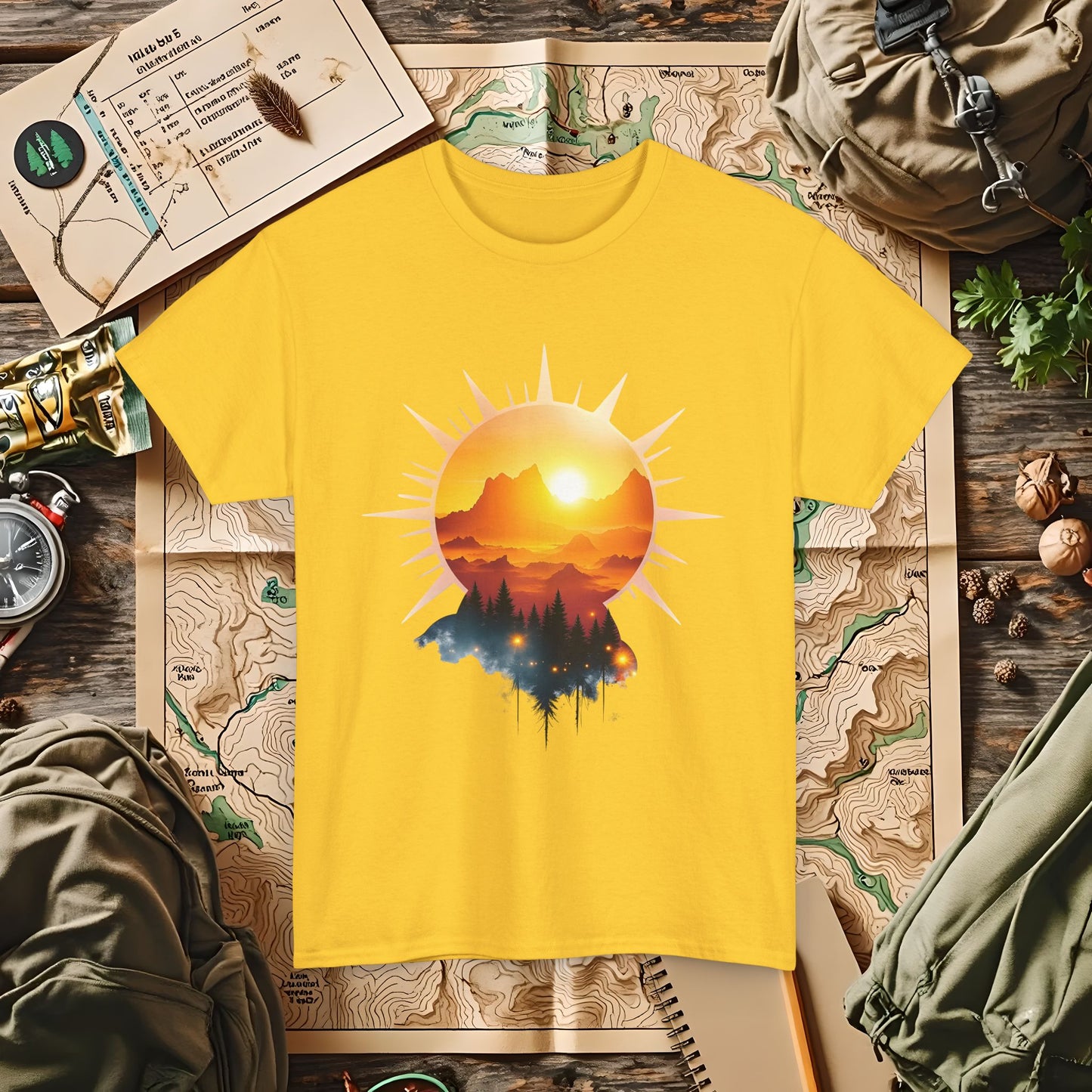 Golden Horizon Outdoor Adventure T-Shirts | Camping, Hiking, Rafting & Kayaking Tees for Nature Lovers