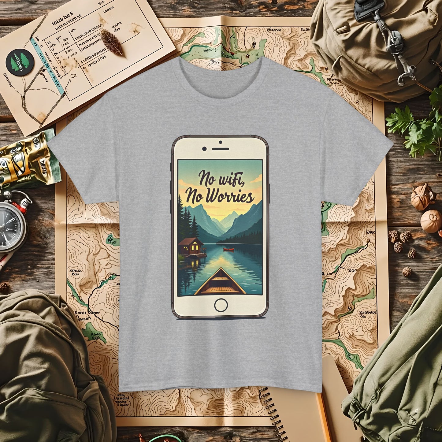 Nature-Inspired Unisex Tee, No Wifi No Worries T-Shirt, Outdoor Adventure Shirt, Relaxation Tee, Hiking Gift, Casual Wear
