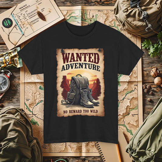 Wanted Adventure, No Reward too Wild, Outdoor Adventure T-Shirts | Camping, Hiking, Rafting & Kayaking Tees for Nature Lovers