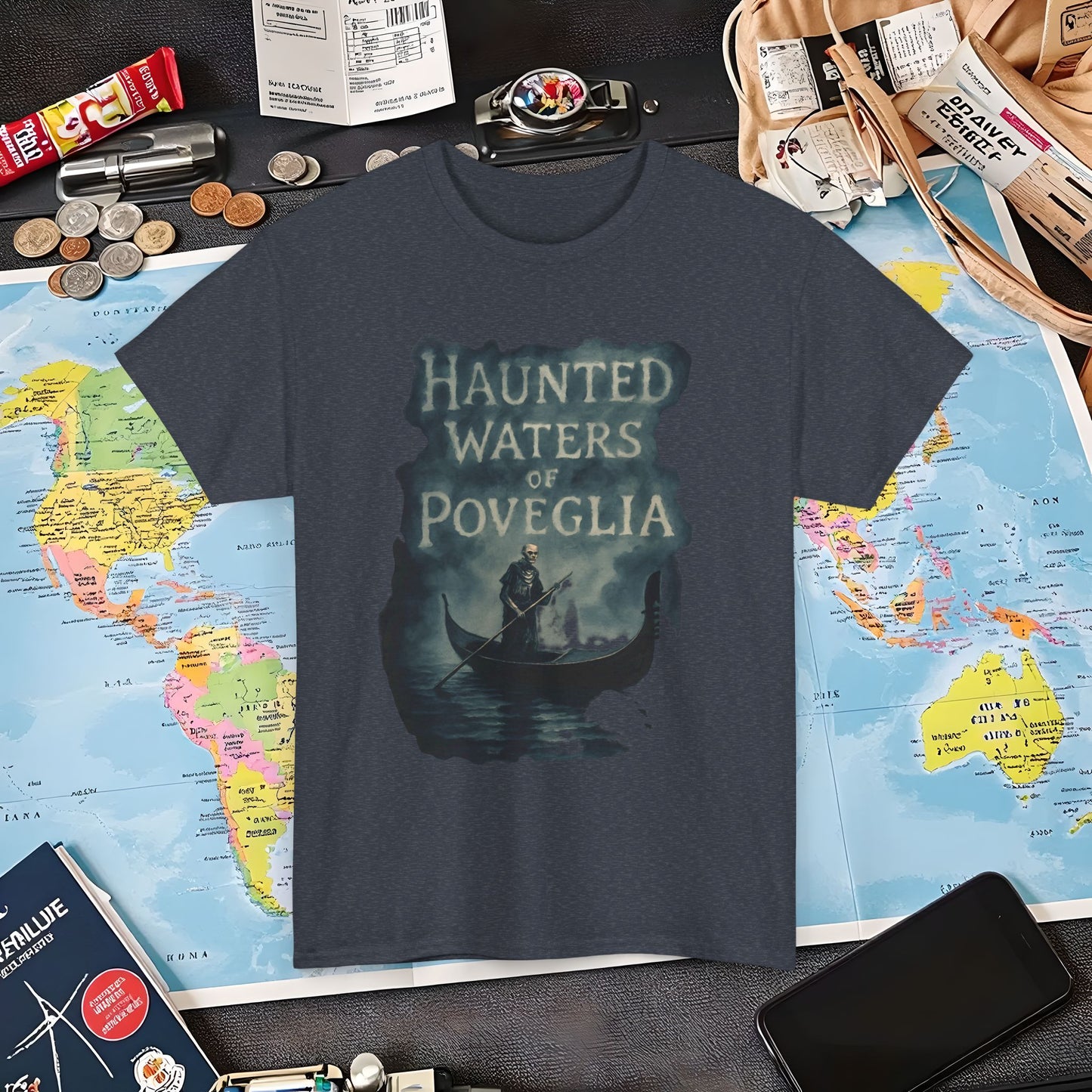 Haunted Venice Ghostly Gondolier Shirt – Spooky Dark Tourism Graphic Tee | Layover Club Air Travel T-Shirts | Jetsetter, Airport, and International Flight Tees