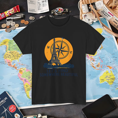 Eiffel Tower and Compass T-Shirt – Let’s Find Somewhere Beautiful Adventure Design Air Travel T-Shirts | Jetsetter, Airport, and International Flight Tees