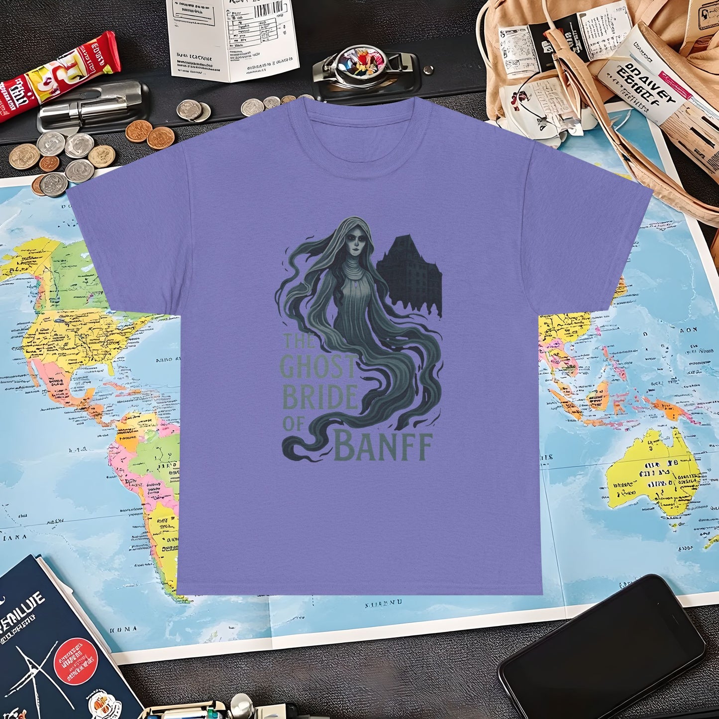 Ghostly Bride at Banff Springs Hotel Shirt – Haunted Canadian Hotel Dark Tourism Tee | Layover Club Air Travel T-Shirts | Jetsetter, Airport, and International Flight Tees