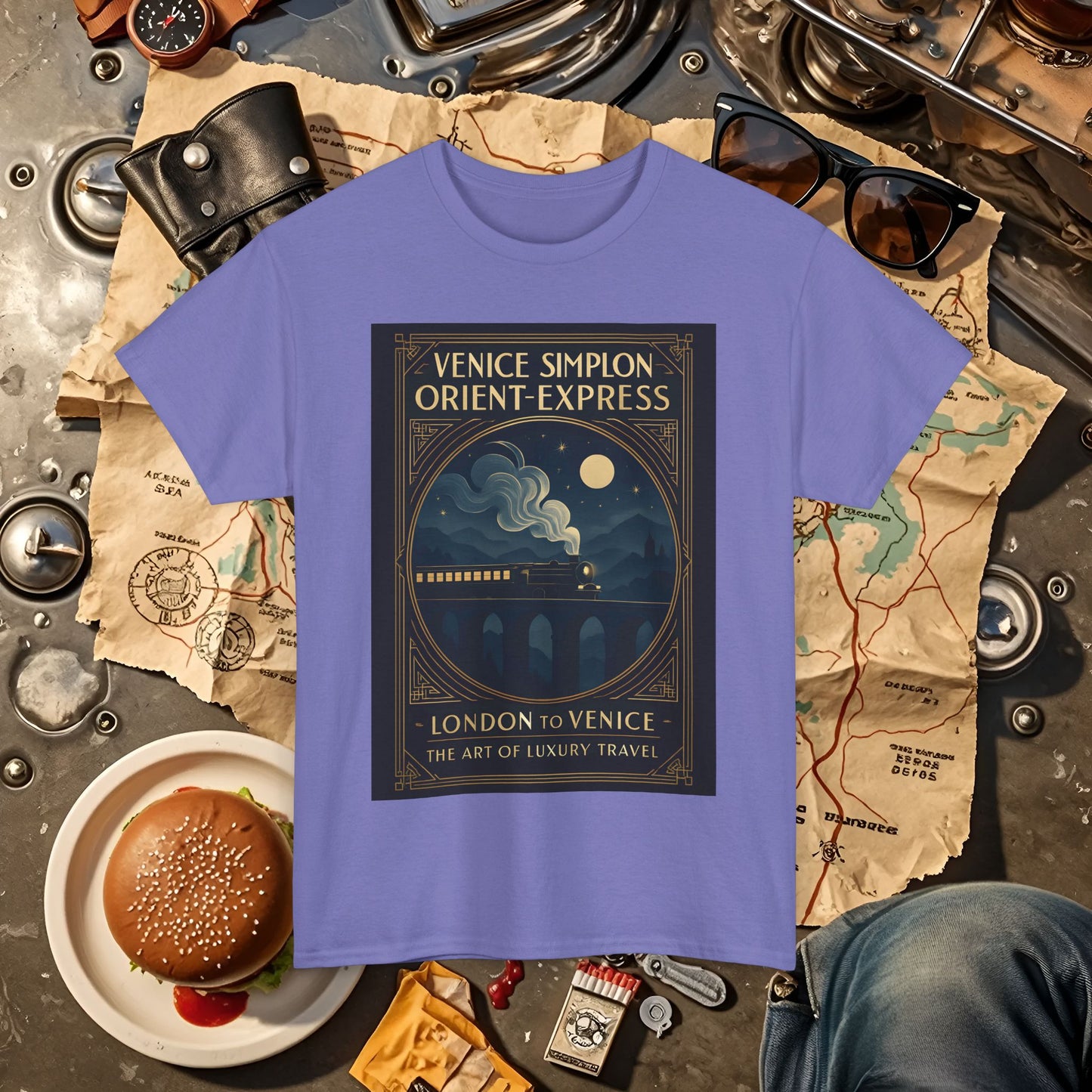 Orient Express at Night – Art Deco Venice Simplon Midnight Train Tee Road Trip & Vehicle Travel T-Shirts | Car, RV, and Motorcycle Adventure Tees