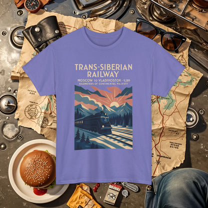 Trans-Siberian Twilight – Art Deco Russian Train Journey Tee Road Trip & Vehicle Travel T-Shirts | Car, RV, and Motorcycle Adventure Tees