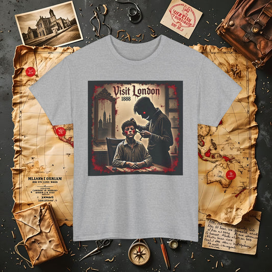 Visit London 1888 T-Shirt – Victorian Horror with Jack the Ripper and Evil Barber Art