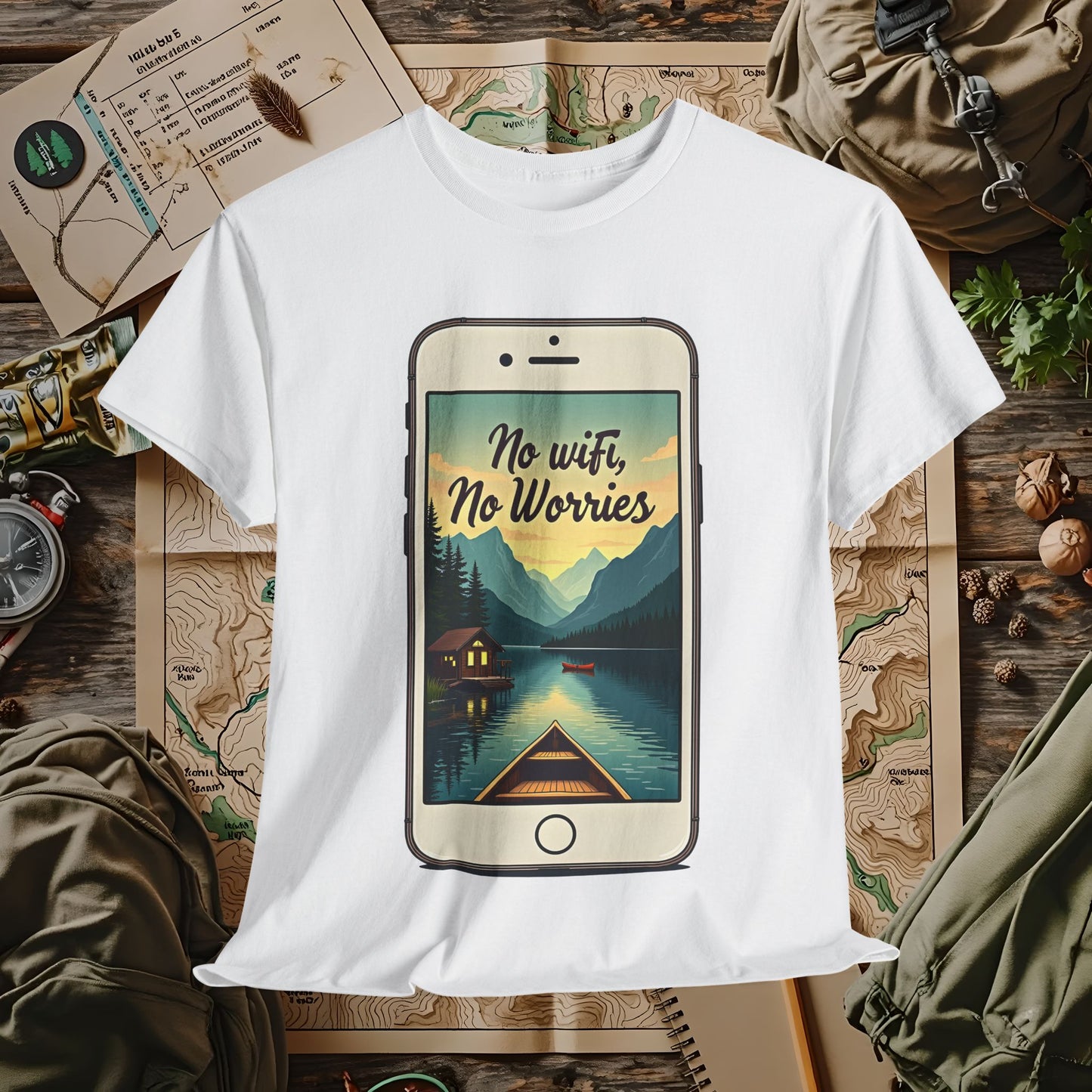 Nature-Inspired Unisex Tee, No Wifi No Worries T-Shirt, Outdoor Adventure Shirt, Relaxation Tee, Hiking Gift, Casual Wear