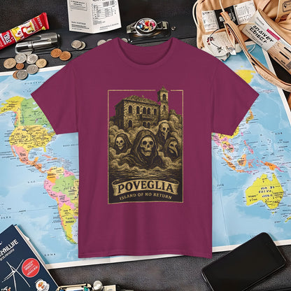 Poveglia Haunt – Ghostly Apparitions in Venetian Fog Tee – Haunted Italy Travel Shirt | Layover Club Air Travel T-Shirts | Jetsetter, Airport, and International Flight Tees