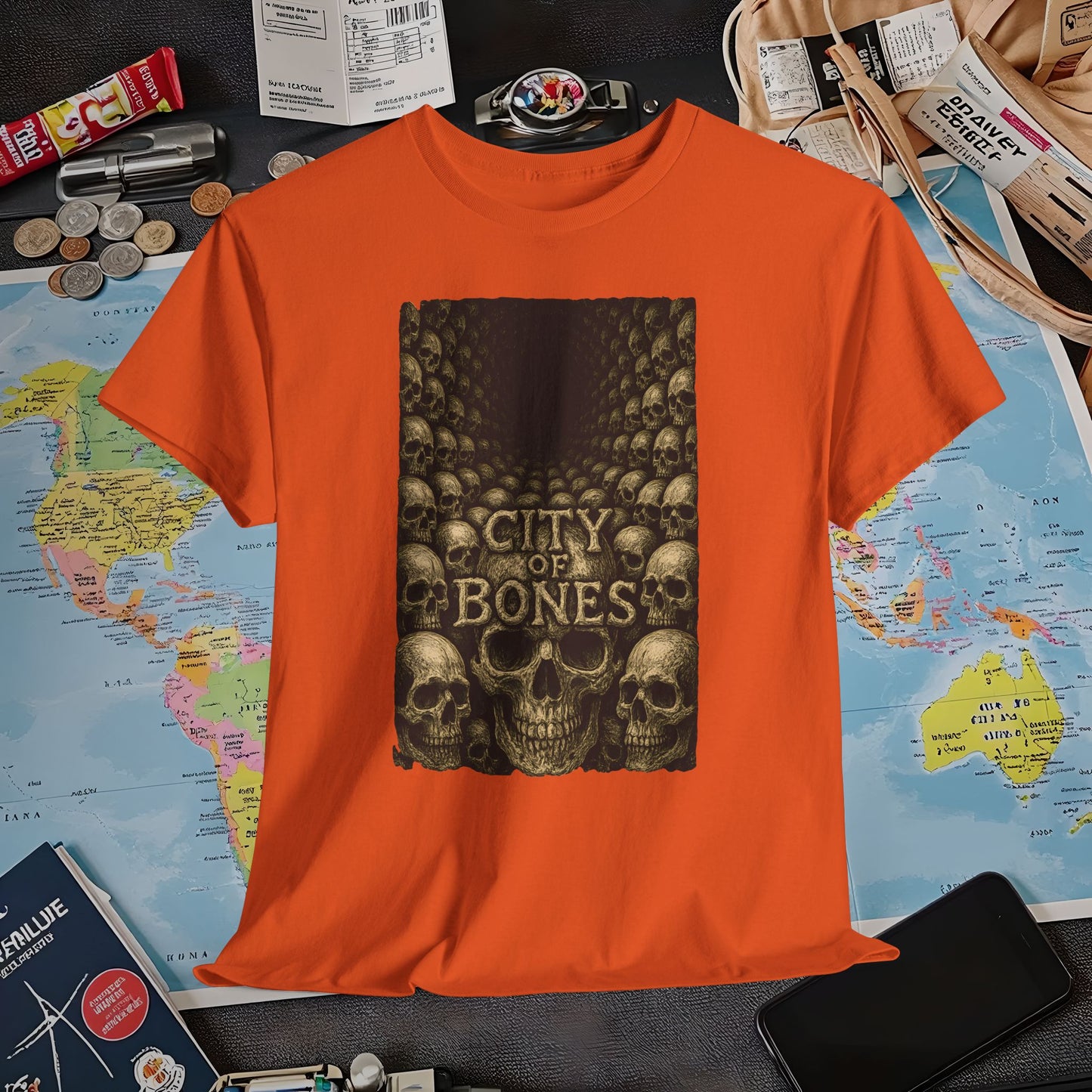 City of Bones Paris Tee – Gothic Skull Catacomb Tunnel Artwork | Layover Club Air Travel T-Shirts | Jetsetter, Airport, and International Flight Tees