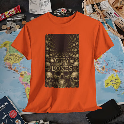 City of Bones Paris Tee – Gothic Skull Catacomb Tunnel Artwork | Layover Club Air Travel T-Shirts | Jetsetter, Airport, and International Flight Tees