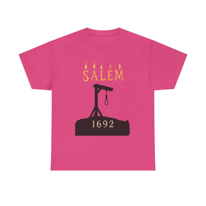 Salem 1692 Gothic Noose & Candle Flame Typography Tee – Witch Trials Dark History Shirt | Car, RV, and Motorcycle Adventure Tees