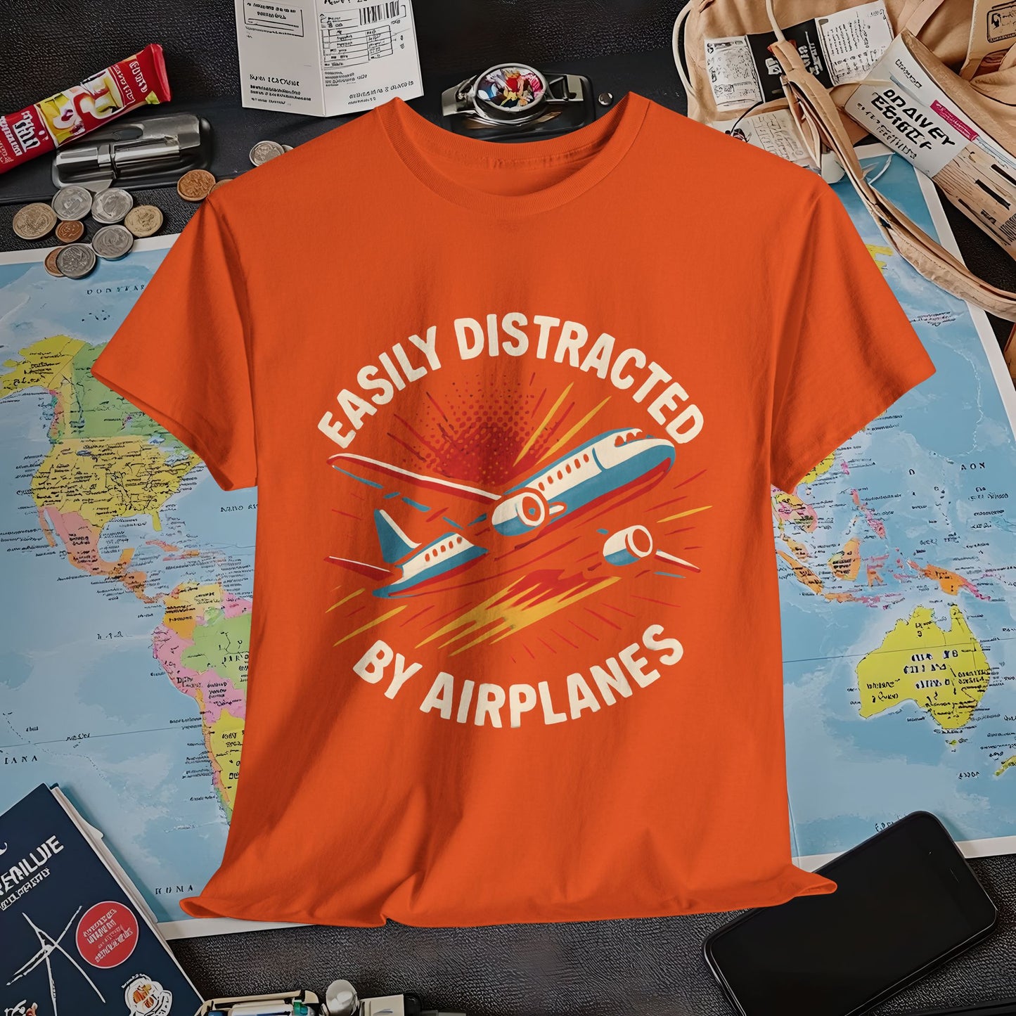 Easily Distracted by Airplanes T-Shirt – Aviation Lover Quote Design Air Travel T-Shirts | Jetsetter, Airport, and International Flight Tees