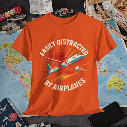 Easily Distracted by Airplanes T-Shirt – Aviation Lover Quote Design Air Travel T-Shirts | Jetsetter, Airport, and International Flight Tees