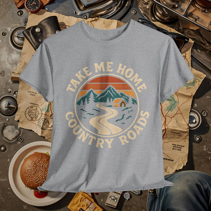 Take Me Home Country Roads T-Shirt – Retro Mountain Road to Cozy Cabin Design Road Trip & Vehicle Travel T-Shirts | Car, RV, and Motorcycle Adventure Tees