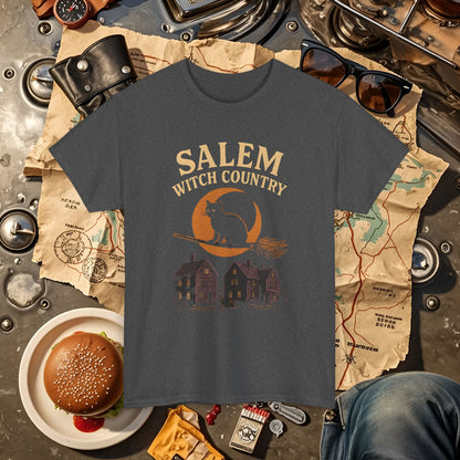 Salem Witch Country Black Cat & Moon Graphic Tee – Gothic Massachusetts Travel Shirt | Car, RV, and Motorcycle Adventure Tees