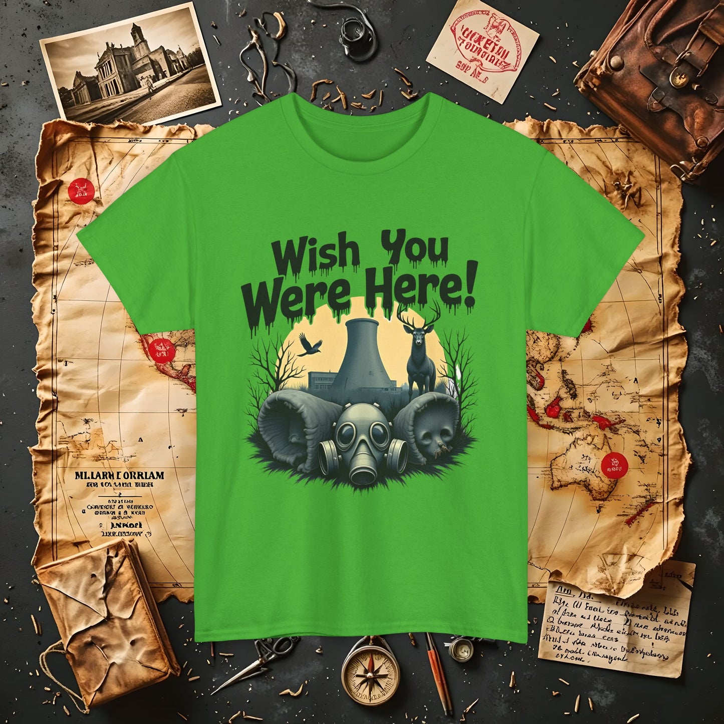 Spooky Vibes Tee - "Wish You Were Here!" Halloween T-Shirt, Unisex Tee, Ghost Graphic Tee, Halloween Gift, Casual Wear
