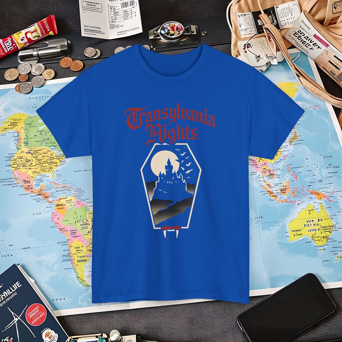 Transylvania Nights Gothic Castle Silhouette Tee – Dark Travel Romania Shirt | Layover Club Air Travel T-Shirts | Jetsetter, Airport, and International Flight Tees