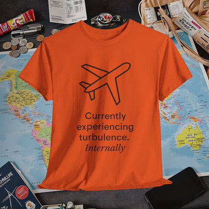 Currently Experiencing Turbulence Internally Tee – Minimalist Airplane Quote Shirt Air Travel T-Shirts | Jetsetter, Airport, and International Flight Tees