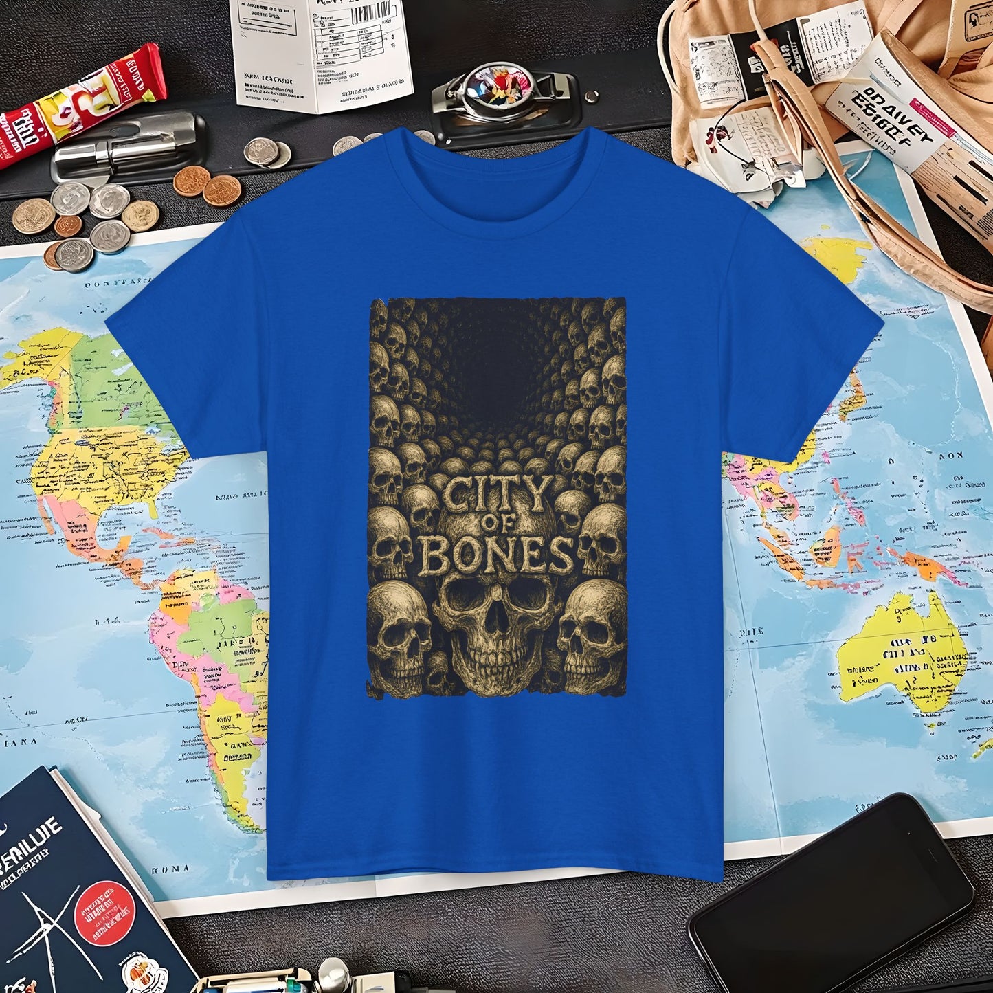 City of Bones Paris Tee – Gothic Skull Catacomb Tunnel Artwork | Layover Club Air Travel T-Shirts | Jetsetter, Airport, and International Flight Tees