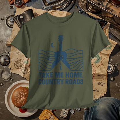 Take Me Home, Country Roads T-Shirt – Guitar Horizon & Open Highway Design Road Trip & Vehicle Travel T-Shirts | Car, RV, and Motorcycle Adventure Tees
