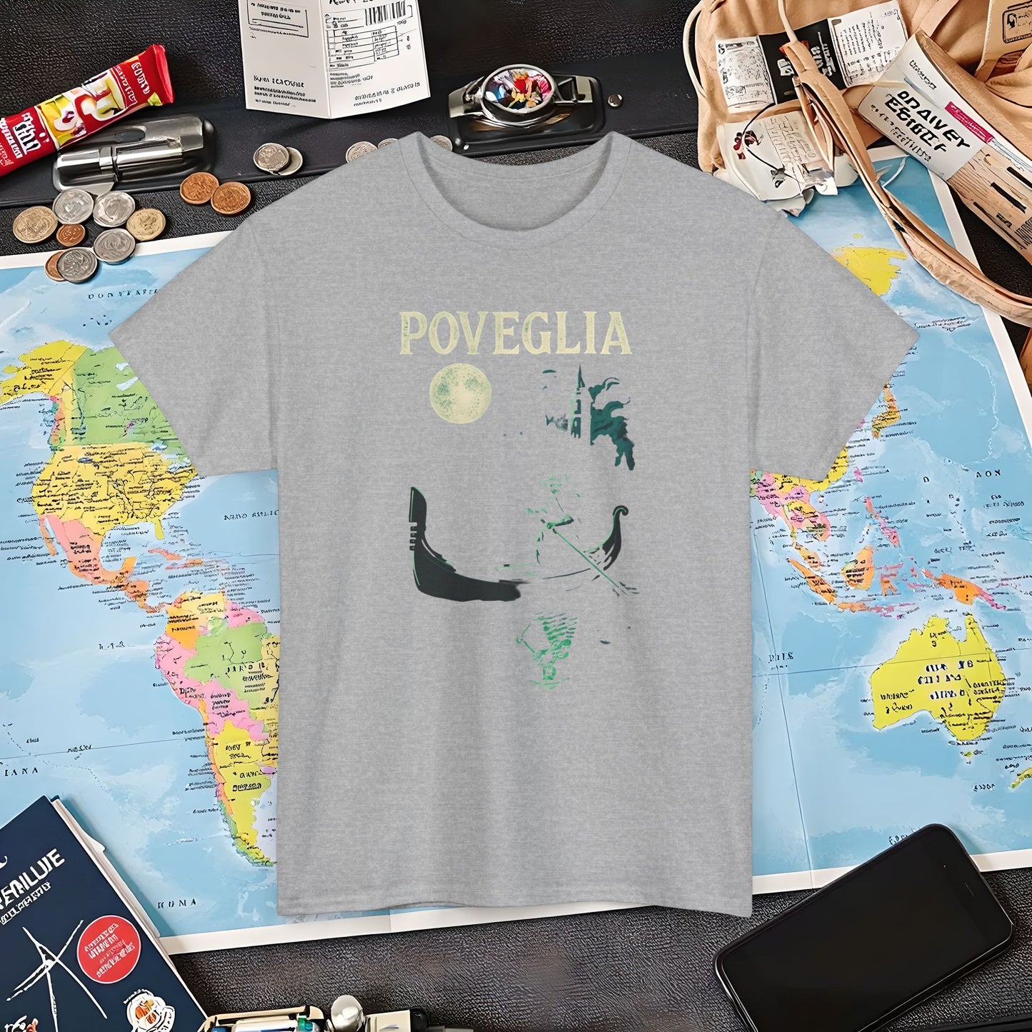 Phosphorescent Gondolier on Haunted Poveglia Tee – Ghostly Venice Dark Tourism Shirt | Layover Club Air Travel T-Shirts | Jetsetter, Airport, and International Flight Tees