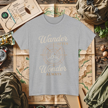 Wander Often, Wonder Always – Compass Quote Travel Tee | Camping, Hiking, Rafting & Kayaking Tees for Nature Lovers