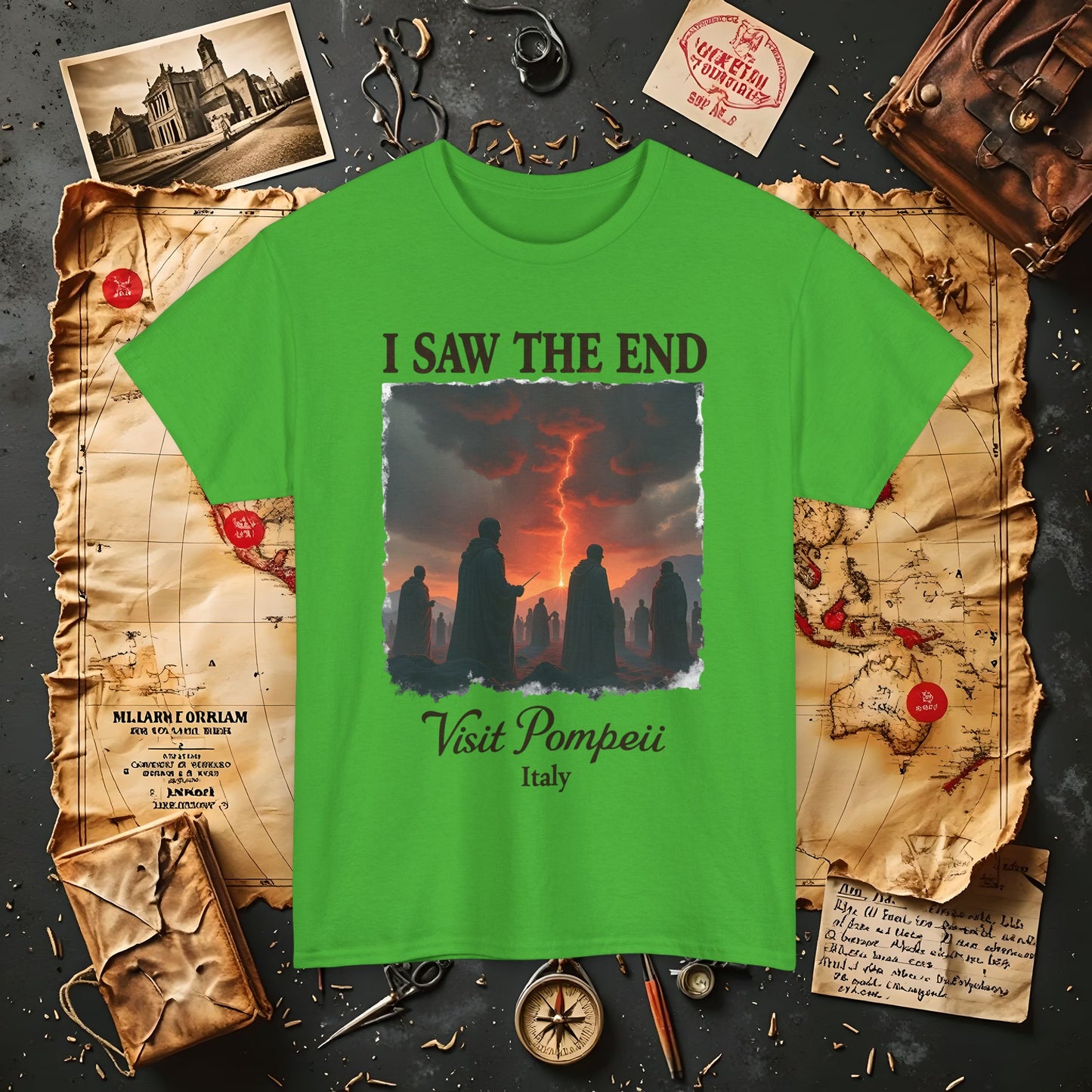 Pompeii Memories T-Shirt – Dark Tourism Shirt with Volcano Eruption Silhouette Art