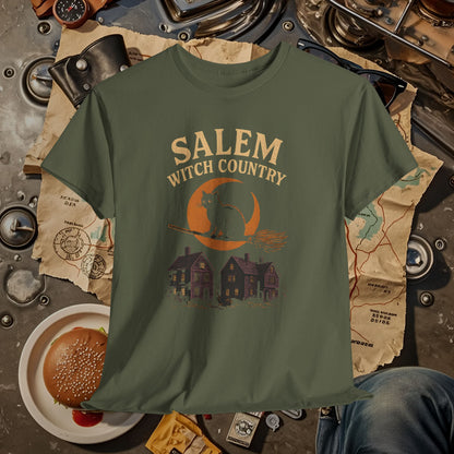 Salem Witch Country Black Cat & Moon Graphic Tee – Gothic Massachusetts Travel Shirt | Car, RV, and Motorcycle Adventure Tees