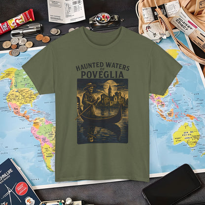 Skeletal Gondolier of Haunted Poveglia – Dark Venetian Ghost Travel Tee| Layover Club Air Travel T-Shirts | Jetsetter, Airport, and International Flight Tees