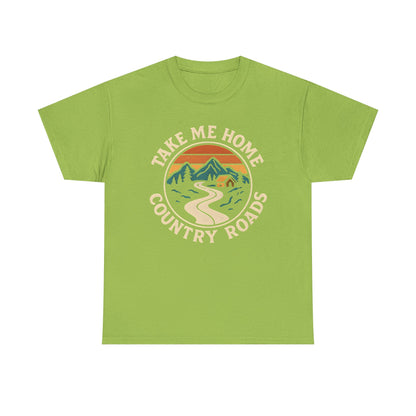 Take Me Home Country Roads T-Shirt – Retro Mountain Road to Cozy Cabin Design Road Trip & Vehicle Travel T-Shirts | Car, RV, and Motorcycle Adventure Tees