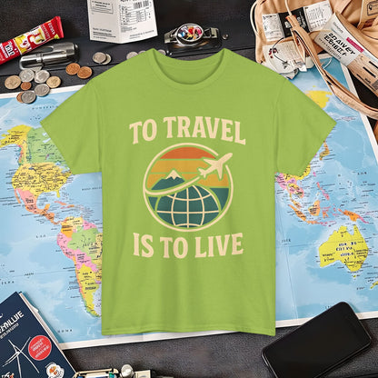 To Travel Is To Live – Vintage Globe & Airplane Travel Badge Tee (Layover Club) Air Travel T-Shirts | Jetsetter, Airport, and International Flight Tees