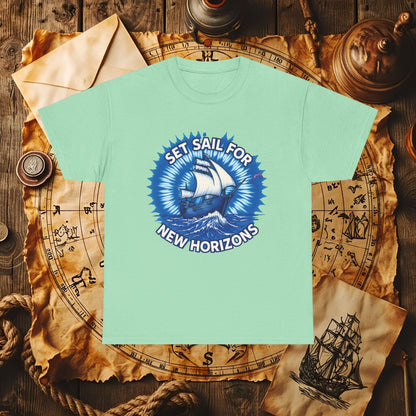 Set Sail for New Horizons T-Shirt – Old Tall Ship on Rough Water Design | Funny & Stylish Tees for Ocean Adventures