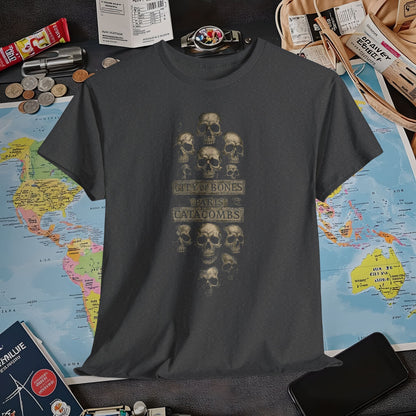 City of Bones Paris Catacombs Skull Wall Shirt – Gothic Haunted Travel Tee | Layover Club Air Travel T-Shirts | Jetsetter, Airport, and International Flight Tees