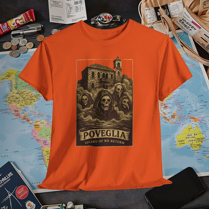 Poveglia Haunt – Ghostly Apparitions in Venetian Fog Tee – Haunted Italy Travel Shirt | Layover Club Air Travel T-Shirts | Jetsetter, Airport, and International Flight Tees