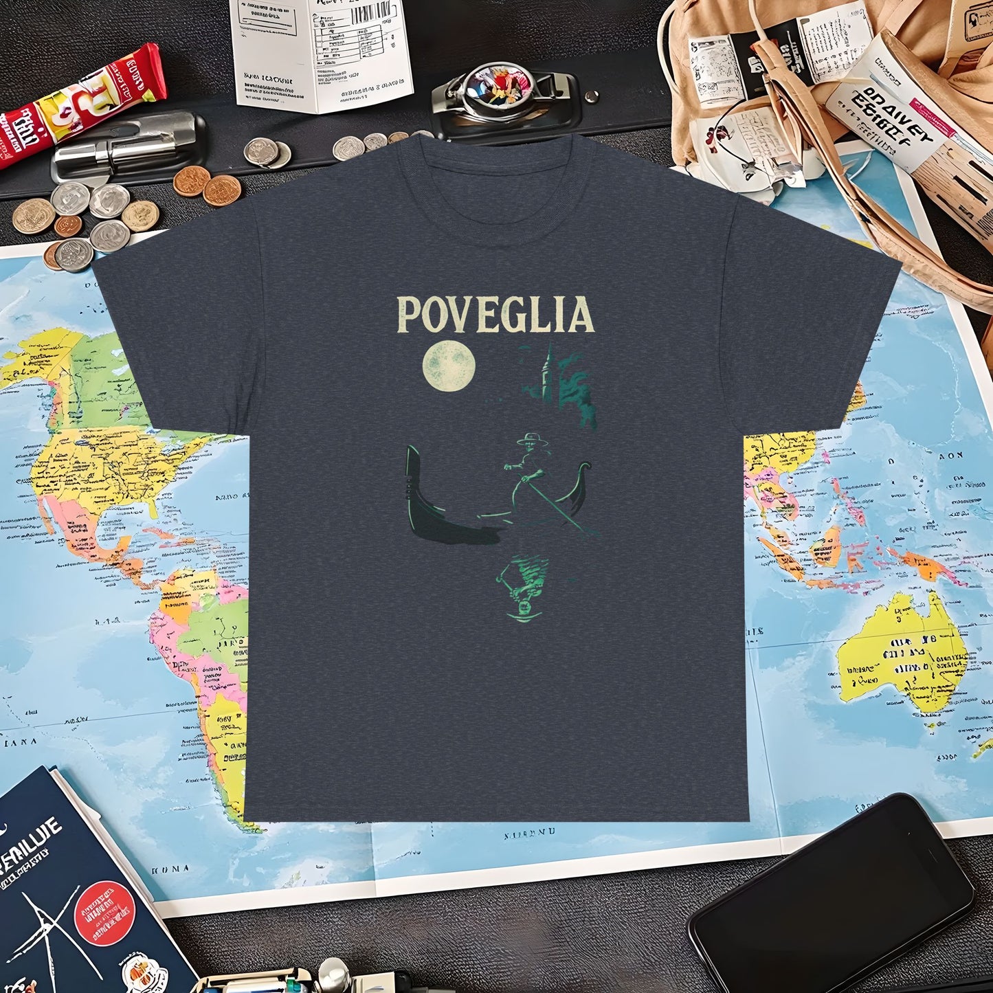 Phosphorescent Gondolier on Haunted Poveglia Tee – Ghostly Venice Dark Tourism Shirt | Layover Club Air Travel T-Shirts | Jetsetter, Airport, and International Flight Tees