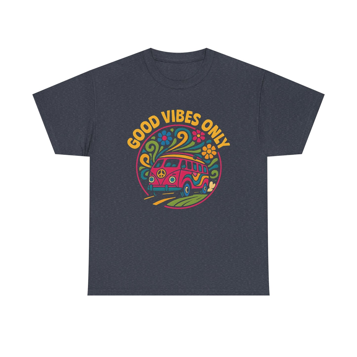 Good Vibes Only T-Shirt – Retro Hippie Van with 70s-Inspired Positivity Road Trip & Vehicle Travel T-Shirts | Car, RV, and Motorcycle Adventure Tees