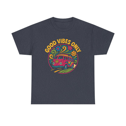 Good Vibes Only T-Shirt – Retro Hippie Van with 70s-Inspired Positivity Road Trip & Vehicle Travel T-Shirts | Car, RV, and Motorcycle Adventure Tees