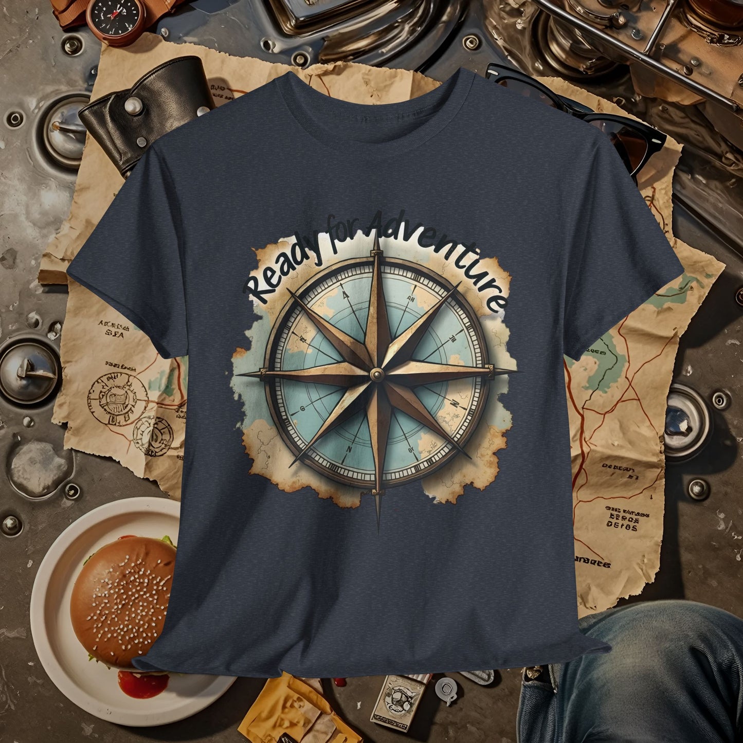 Ready for Adventure Compass Road Trip & Vehicle Travel T-Shirts | Car, RV, and Motorcycle Adventure Tees