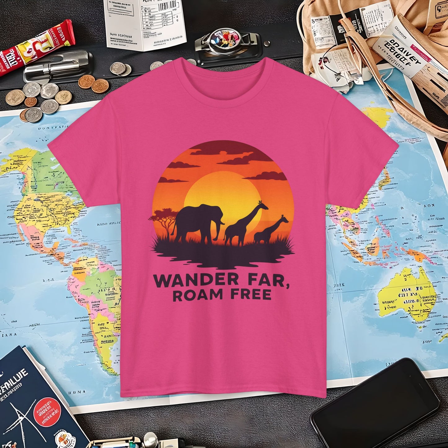 Copy of Wander Dream Big T-Shirt – Tropical Sunset with Palm Silhouettes Design Air Travel T-Shirts | Jetsetter, Airport, and International Flight Tees