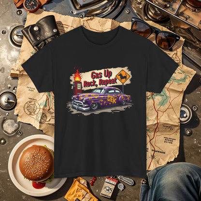 Gas Up, Rock and Repeat Road Trip & Vehicle Travel T-Shirts | Car, RV, and Motorcycle Adventure Tees