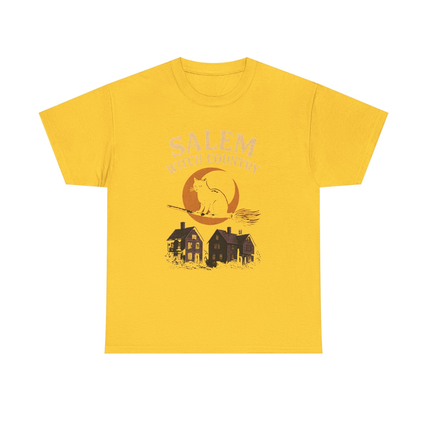 Salem Witch Country Black Cat & Moon Graphic Tee – Gothic Massachusetts Travel Shirt | Car, RV, and Motorcycle Adventure Tees