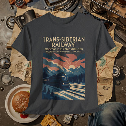 Trans-Siberian Twilight – Art Deco Russian Train Journey Tee Road Trip & Vehicle Travel T-Shirts | Car, RV, and Motorcycle Adventure Tees