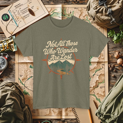 Not All Who Wander Are Lost – Vintage Compass Mountain Tee | Camping, Hiking, Rafting & Kayaking Tees for Nature Lovers